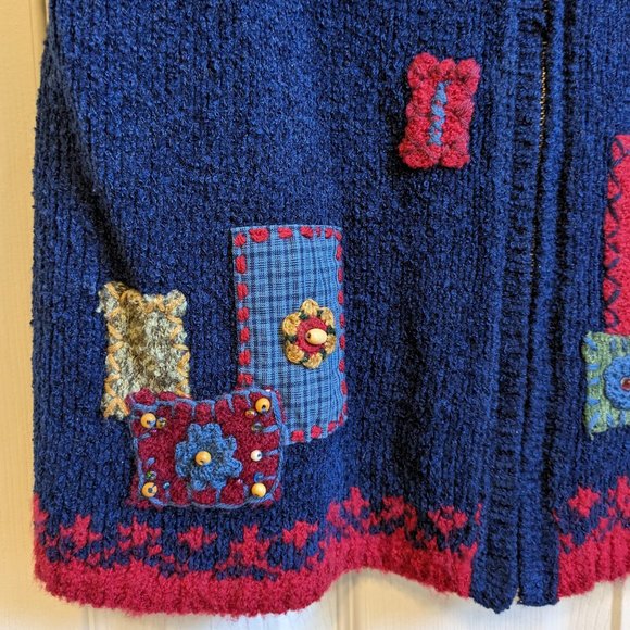 Koret City Blues Knit Vest Zip Front Embellished Patches Embroidery Sweater Vest - Picture 5 of 10